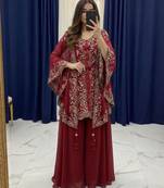Red faux georgette embroidered palazzo set