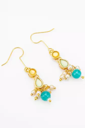 gold plated green beaded necklace set