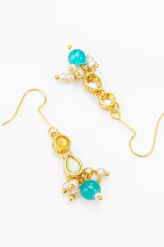 gold plated green beaded necklace set