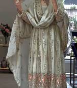 Off white silk blend embroidered gown set