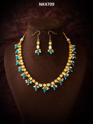 gold plated green beaded necklace set 5