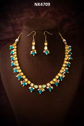 gold plated green beaded necklace set