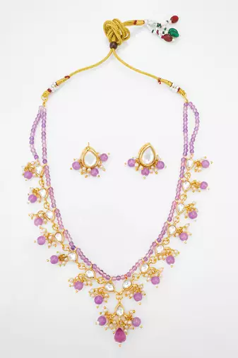 gold plated lavender kundan choker set
