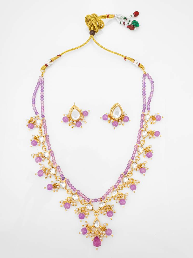 gold plated lavender kundan choker set
