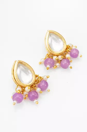 gold plated lavender kundan choker set