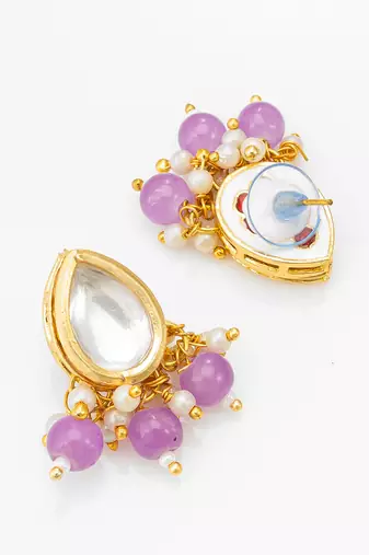 gold plated lavender kundan choker set