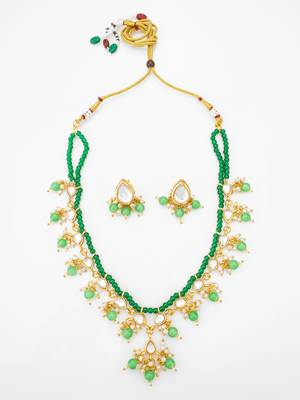 gold plated green beads necklace set 1