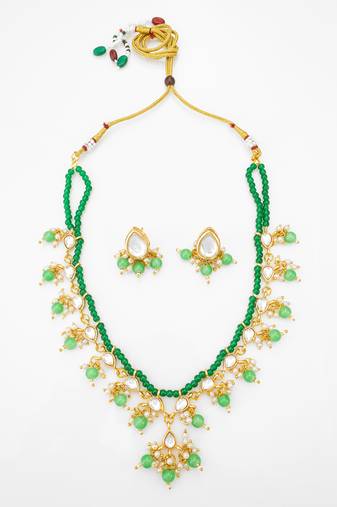 gold plated green beads necklace set