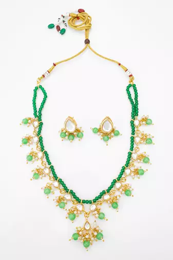 gold plated green beads necklace set