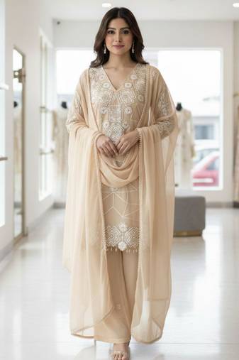 Light coffee georgette embroidered palazo set