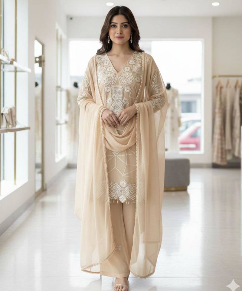 Light coffee georgette embroidered palazo set