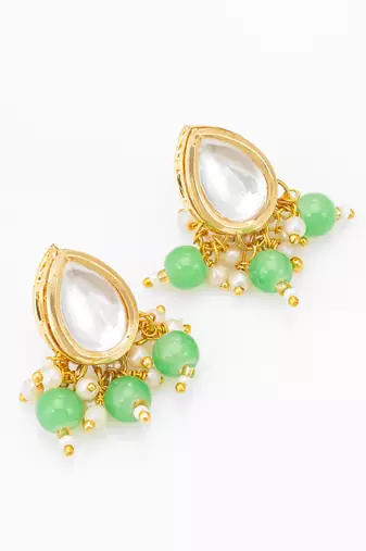 gold plated green beads necklace set