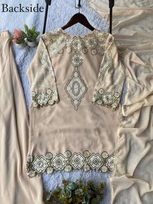 Light coffee georgette embroidered palazo set 2