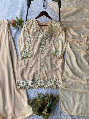 Light coffee georgette embroidered palazo set 3