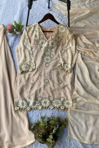 Light coffee georgette embroidered palazo set
