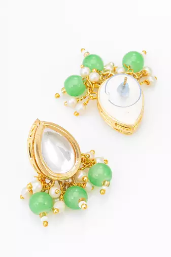 gold plated green beads necklace set