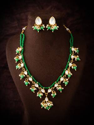 gold plated green beads necklace set 4