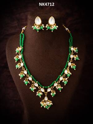 gold plated green beads necklace set 5
