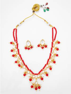 red beaded kundan necklace set 1