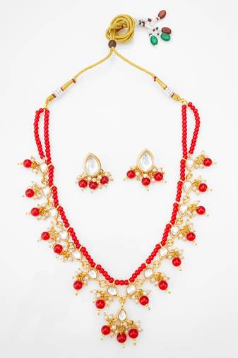 red beaded kundan necklace set