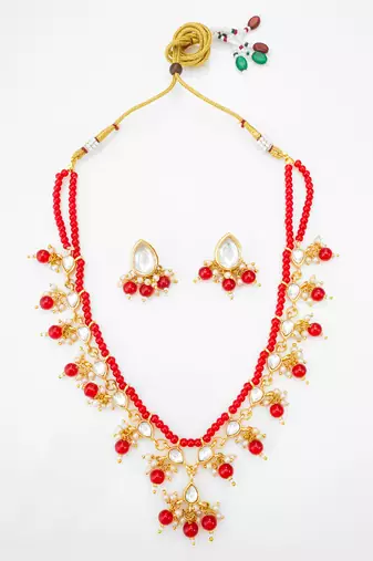 red beaded kundan necklace set