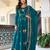 Teal green faux georgette thread gown set