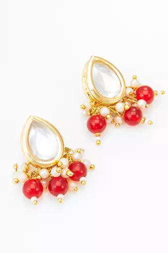 red beaded kundan necklace set
