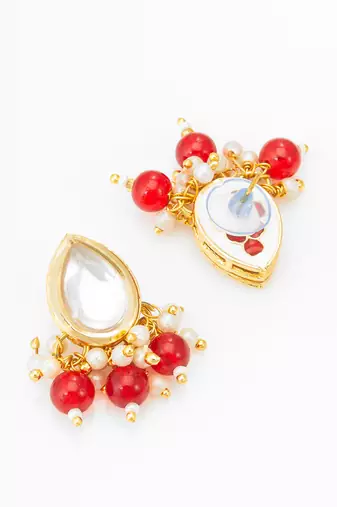 red beaded kundan necklace set