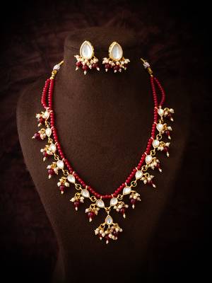 red beaded kundan necklace set 4