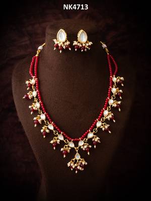 red beaded kundan necklace set 5