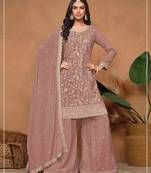 Peach silk blend embroidered sharara set