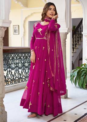 Magenta faux georgette thread gown set 2