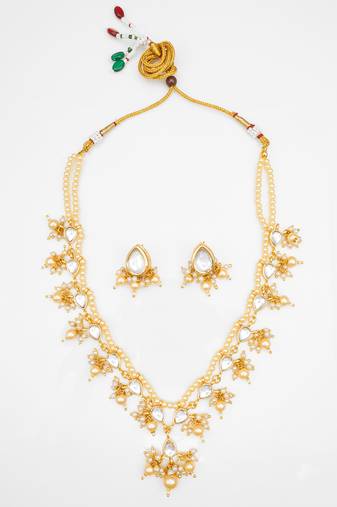gold plated white bridal necklace set