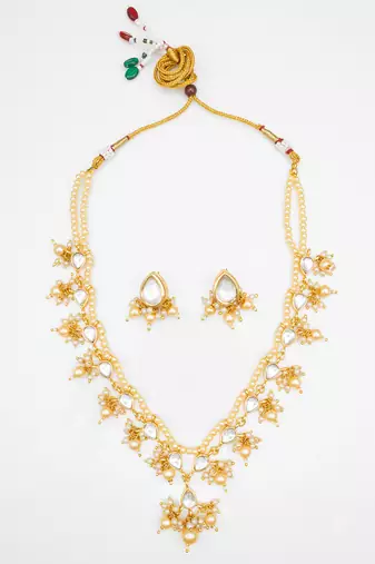 gold plated white bridal necklace set