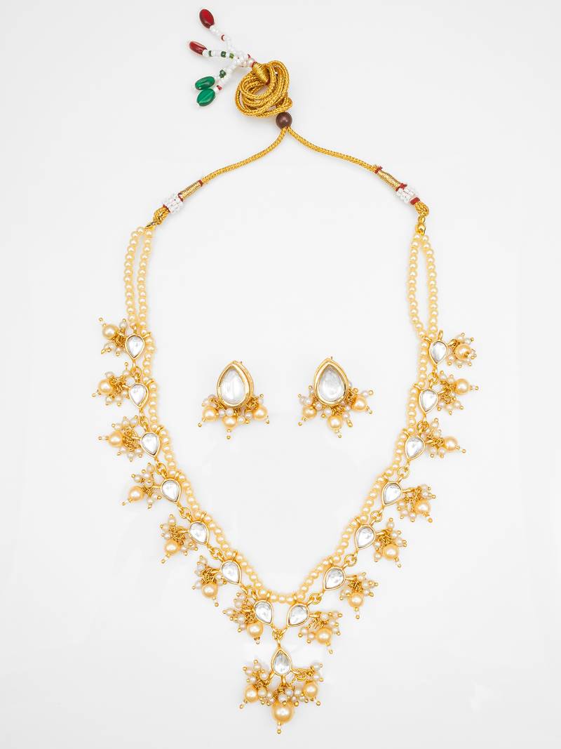 gold plated white bridal necklace set