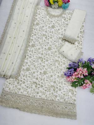 White silk blend embroidered sharara set 2