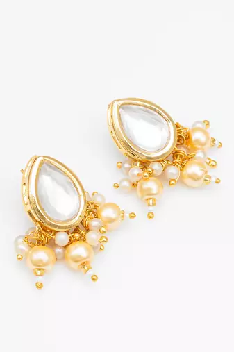 gold plated white bridal necklace set