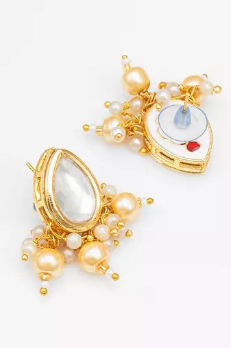 gold plated white bridal necklace set