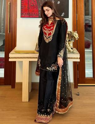 Black cotton silk embroidered palazzo set 2