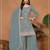 Teal silk blend embroidered sharara set