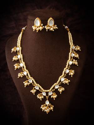 gold plated white bridal necklace set 4