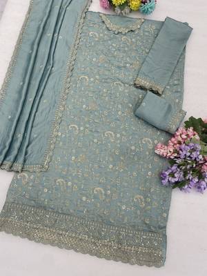 Teal silk blend embroidered sharara set 2