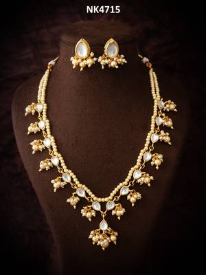 gold plated white bridal necklace set 5