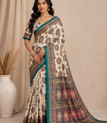 white-rama digital printing with original mirror dola silk saree