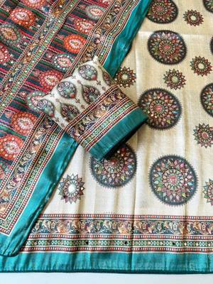 white-rama digital printing with original mirror dola silk saree 3