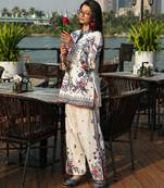 White cotton poly embroidered farshi palazzo set