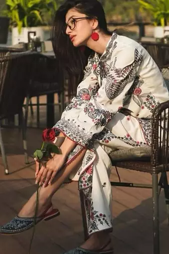 White cotton poly embroidered farshi palazzo set