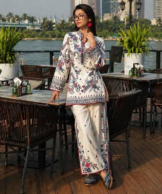White cotton poly embroidered farshi palazzo set 3