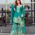 Teal green silk blend embroidered palazzo set