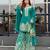 Teal green silk blend embroidered palazzo set